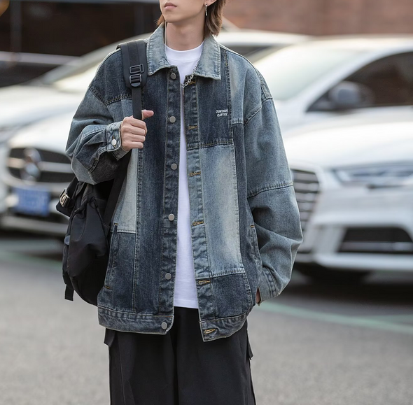 【M~3XL】男女兼用　韓国ファッション　切替　デニムジャケットアウター