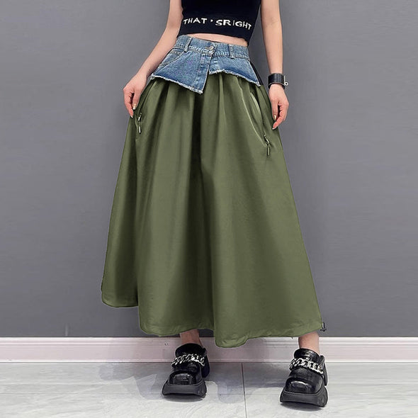 韓国ファッション　ロングスカート　切替　Aライン