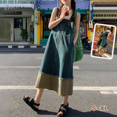 【S~XL】韓国風　サロペットワンピース　デニム　ジャンパースカート
