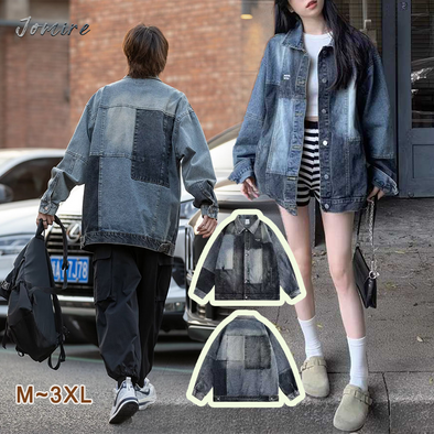 【M~3XL】男女兼用　韓国ファッション　切替　デニムジャケットアウター