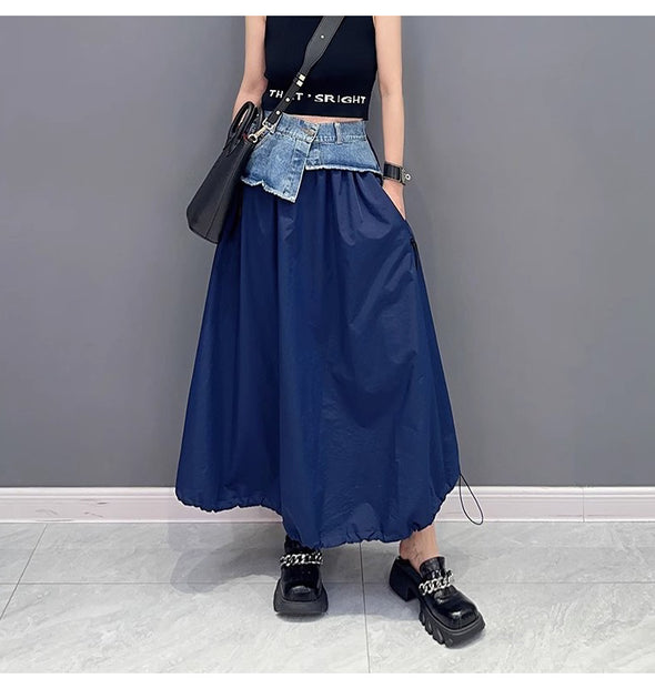 韓国ファッション　ロングスカート　切替　Aライン