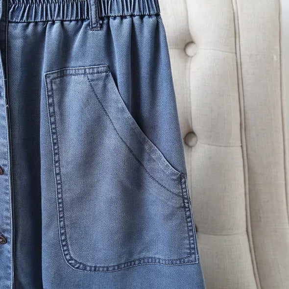 【S~2XL】大人ファッション　フロントボタン　シンプル　無地　デニムスカート