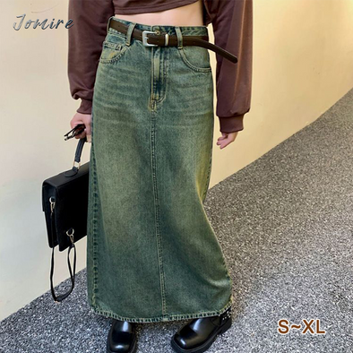 韓国ファッション　高品質　ロングマキシ丈　デニムスカート