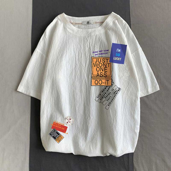 【M～5XL】プリント　ロゴ　レトロ　ゆったりサイズ　夏Ｔシャツ