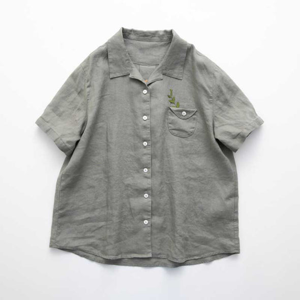 【M~2XL】レトロ　Vネック　綿麻　ゆったりサイズ　薄手　夏シャツ