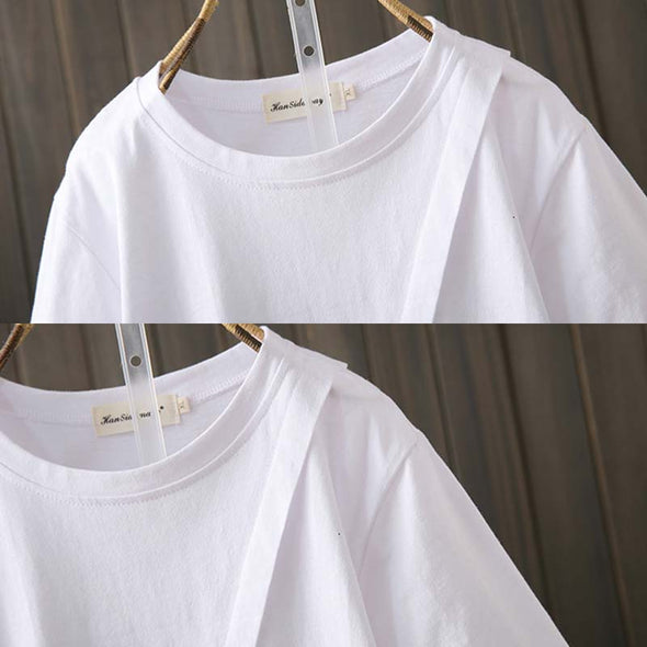 【XL~4XL】無地　切替　不規則デザイン　フレア裾　夏人気Tシャツ