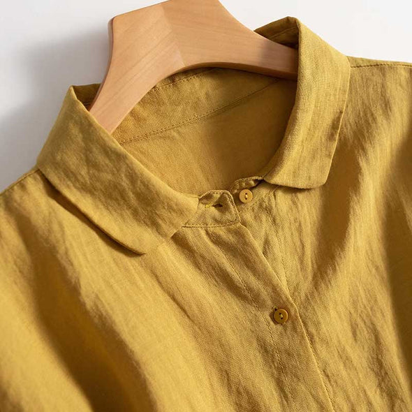 【M~2XL】シンプル無地　綿麻　夏　大人のシャツ　カジュアル　レディースシャツ