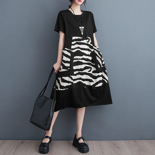 【M~2XL】韓国ファッション　ゼブラストライプ　おしゃれロングワンピース　夏人気ワンピース