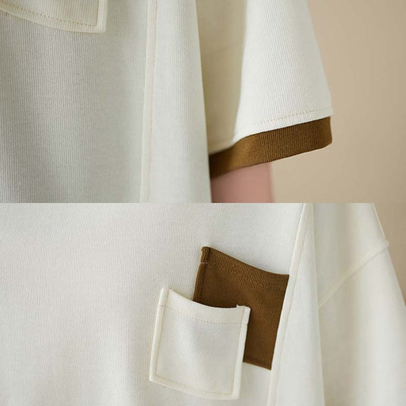 【Ｍ～3XL】ゆるシルエット　胸ポケット　中袖Ｔシャツ　無地　夏定番Tシャツ