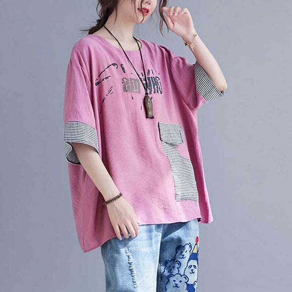 韓国ファッション　多色展開　フロントポケット付き　プリント　おしゃれTシャツ